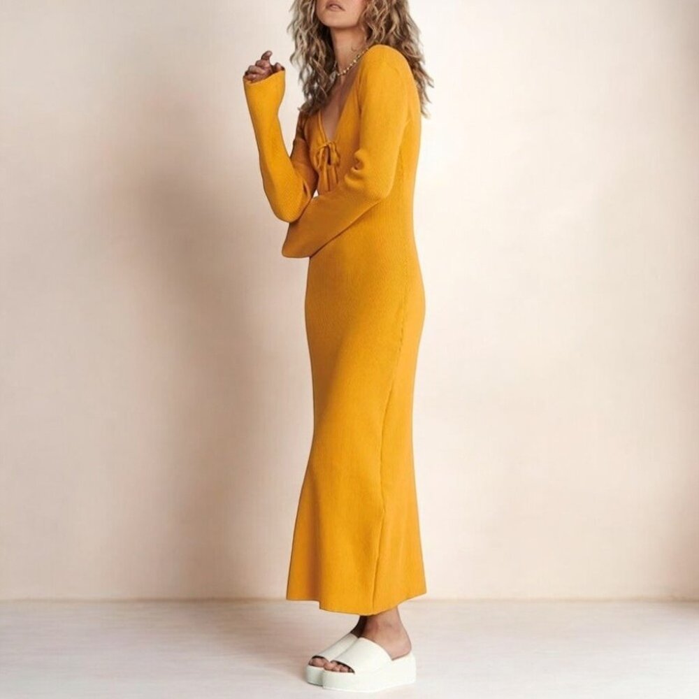 NWT Charlie Holiday Mahalia Knit Dress Golden - Picture 3 of 5